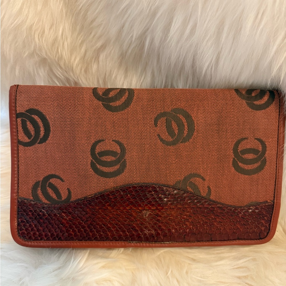 Rare David Mehler Dame Oleg Cassini Genuine Snake Skin Burgundy & Rust Clutch